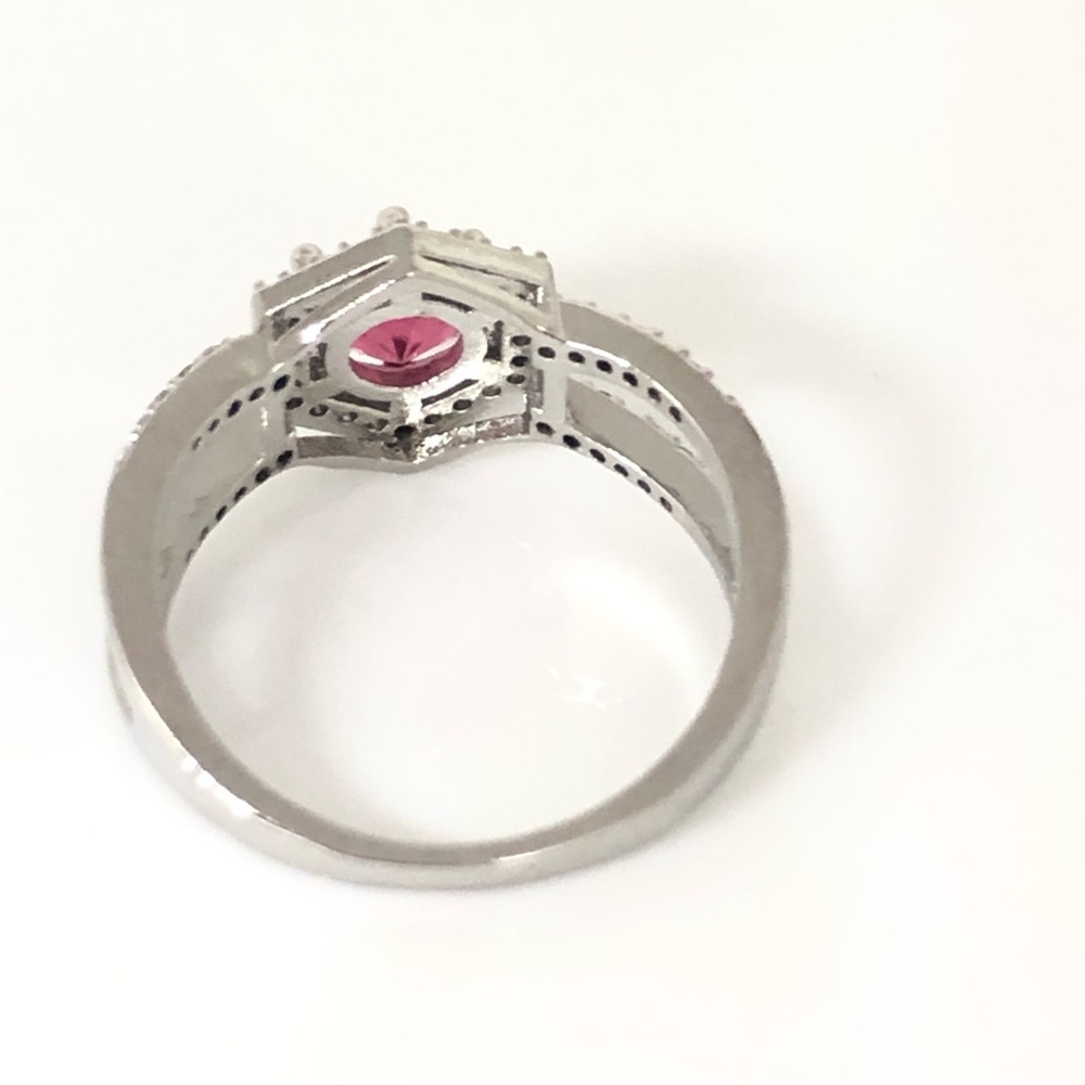 Silver Ruby Red Cz Double Shoulder Ring - image 3